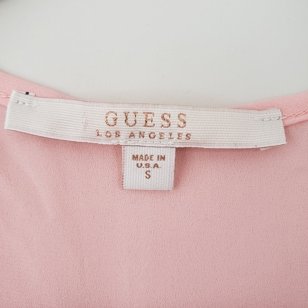 Guess Sleeveless Ruffle Front Racerback Blouse Blush Pink - Picture 6 of 7